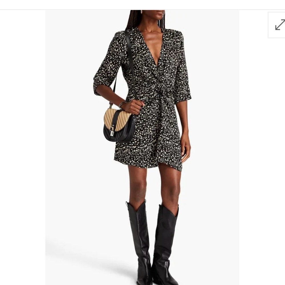 Ba&sh Erika printed satin jacquard printed V-neck three quarter sleeve dress